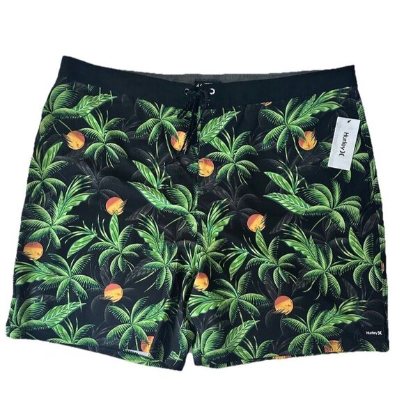 Hurley Sz 46 Phantom Classic Board Shorts Swim Trunks Black Floral - Picture 2 of 8